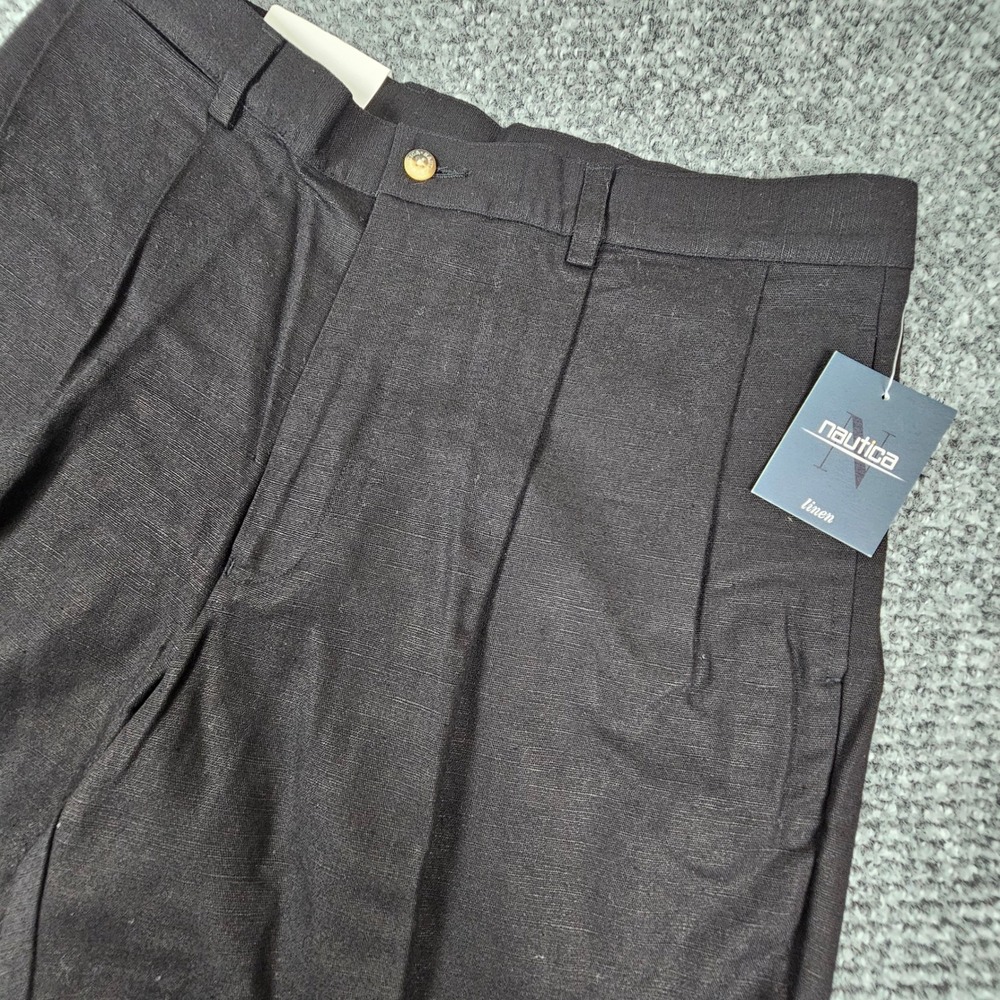 Nautica Mens Black Linen Cotton Pleated Preppy Shorts Size 36 NWT